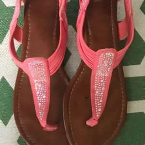 SM New York; sandals; pink leather/bling